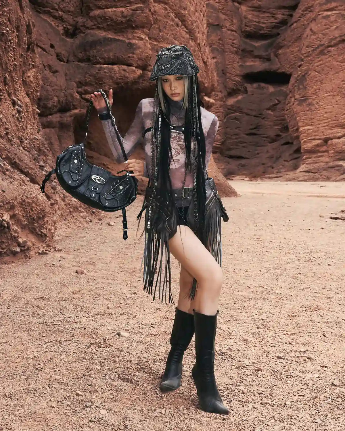 Personsoul 'Nuwa Mending the Sky' Printed Sheer Mesh T-Shirt