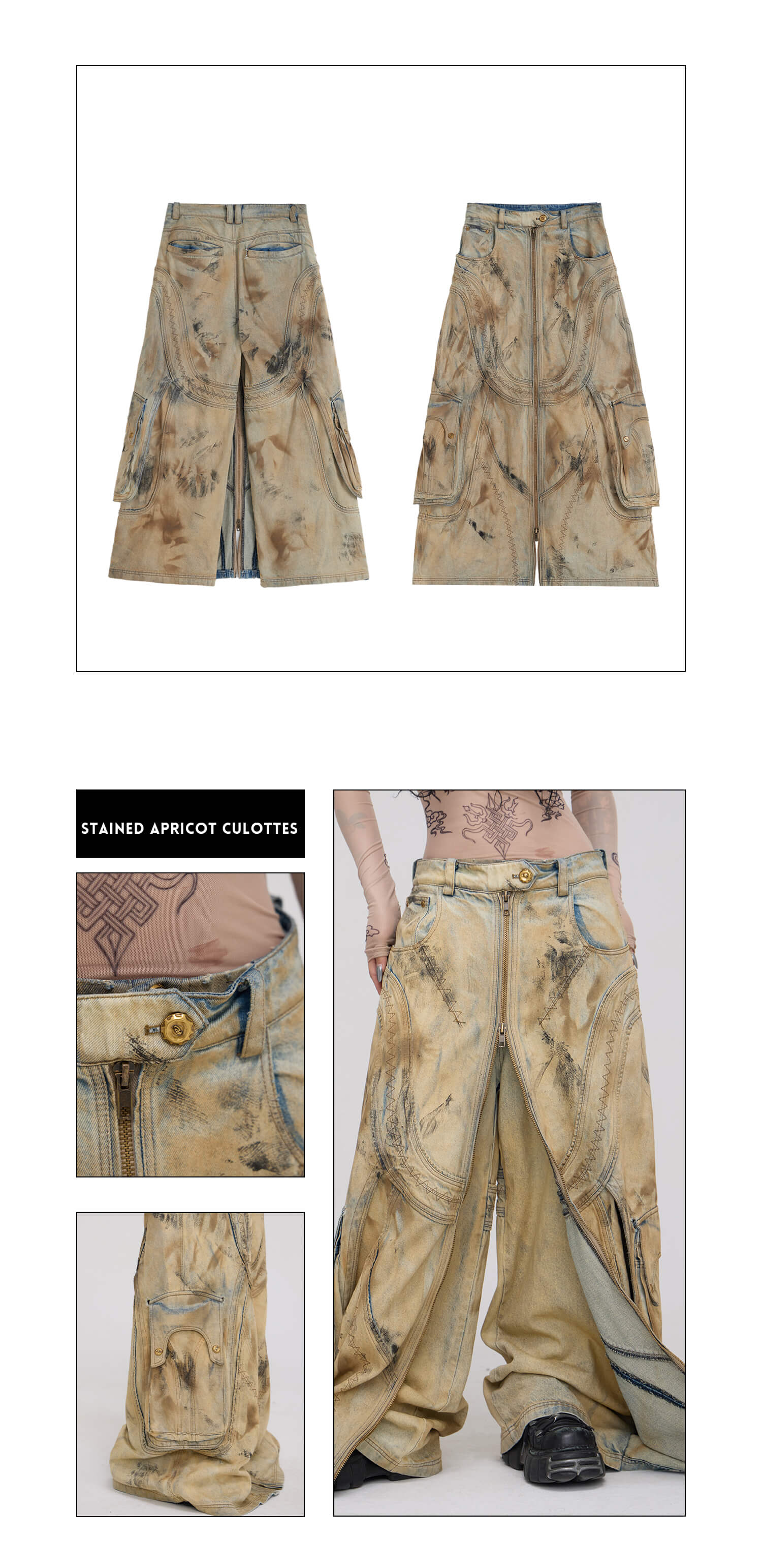 Personsoul Dirty Distressed Apricot Gaucho Pants