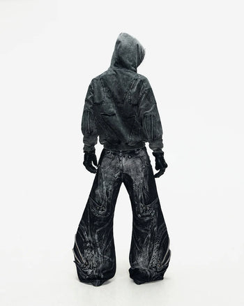 Deconstructed Exaggerated Flared Patchwork Jeans In Black