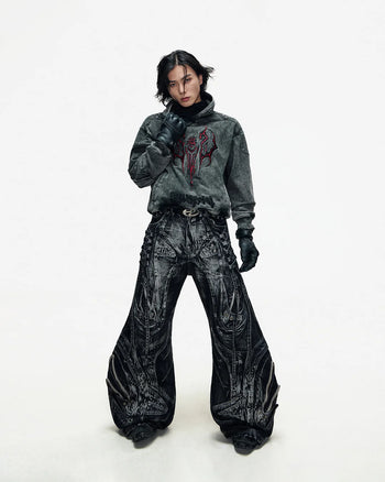 Deconstructed Exaggerated Flared Patchwork Jeans In Black
