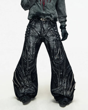 Deconstructed Exaggerated Flared Patchwork Jeans In Black
