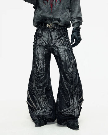 Deconstructed Exaggerated Flared Patchwork Jeans In Black