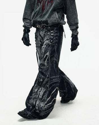 Deconstructed Exaggerated Flared Patchwork Jeans In Black
