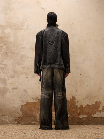 Personsoul Motorcycle Denim Leather Jacket