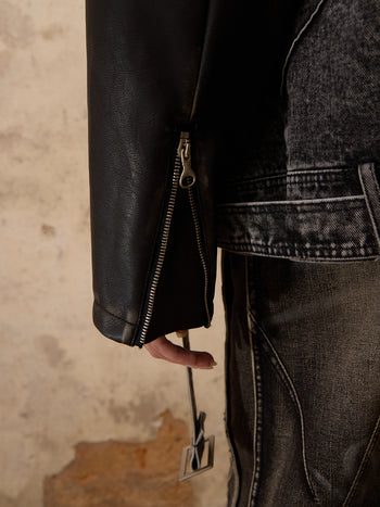 Personsoul Motorcycle Denim Leather Jacket