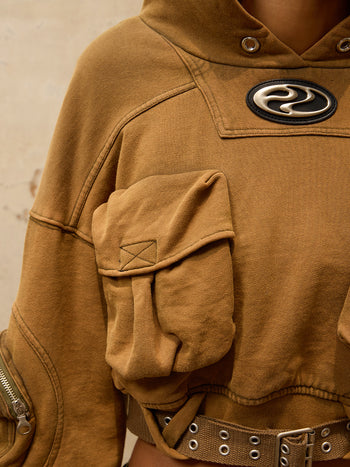 Personsoul Mutiple Pocket Short Hoodie