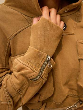Personsoul Mutiple Pocket Short Hoodie