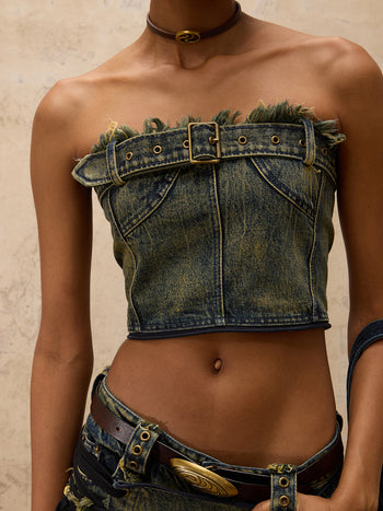 Personsoul Three-Stage Maxi Washing Denim Skirt