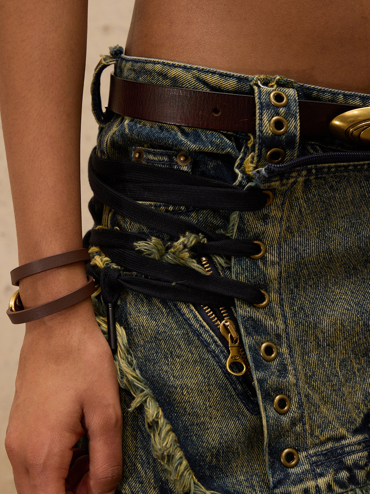 Personsoul Three-Stage Maxi Washing Denim Skirt