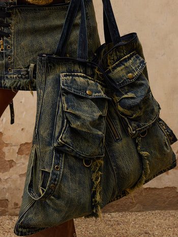 Personsoul Three-Stage Maxi Washing Denim Skirt