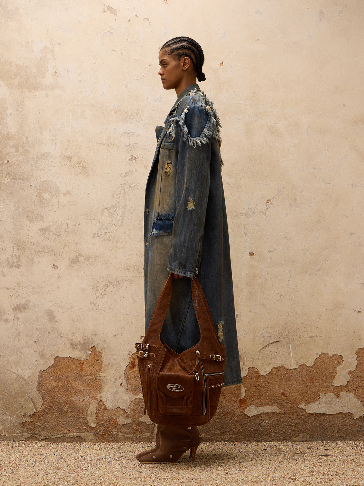 Personsoul Dirty Trench Denim Coat