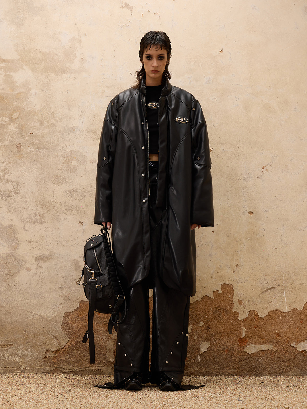Personsoul Mid Faux-Leather Coat