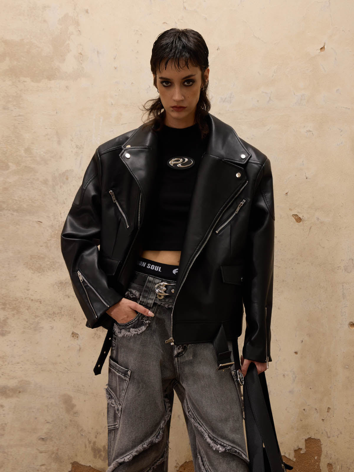 Personsoul Racing Faux-Leather Jacket