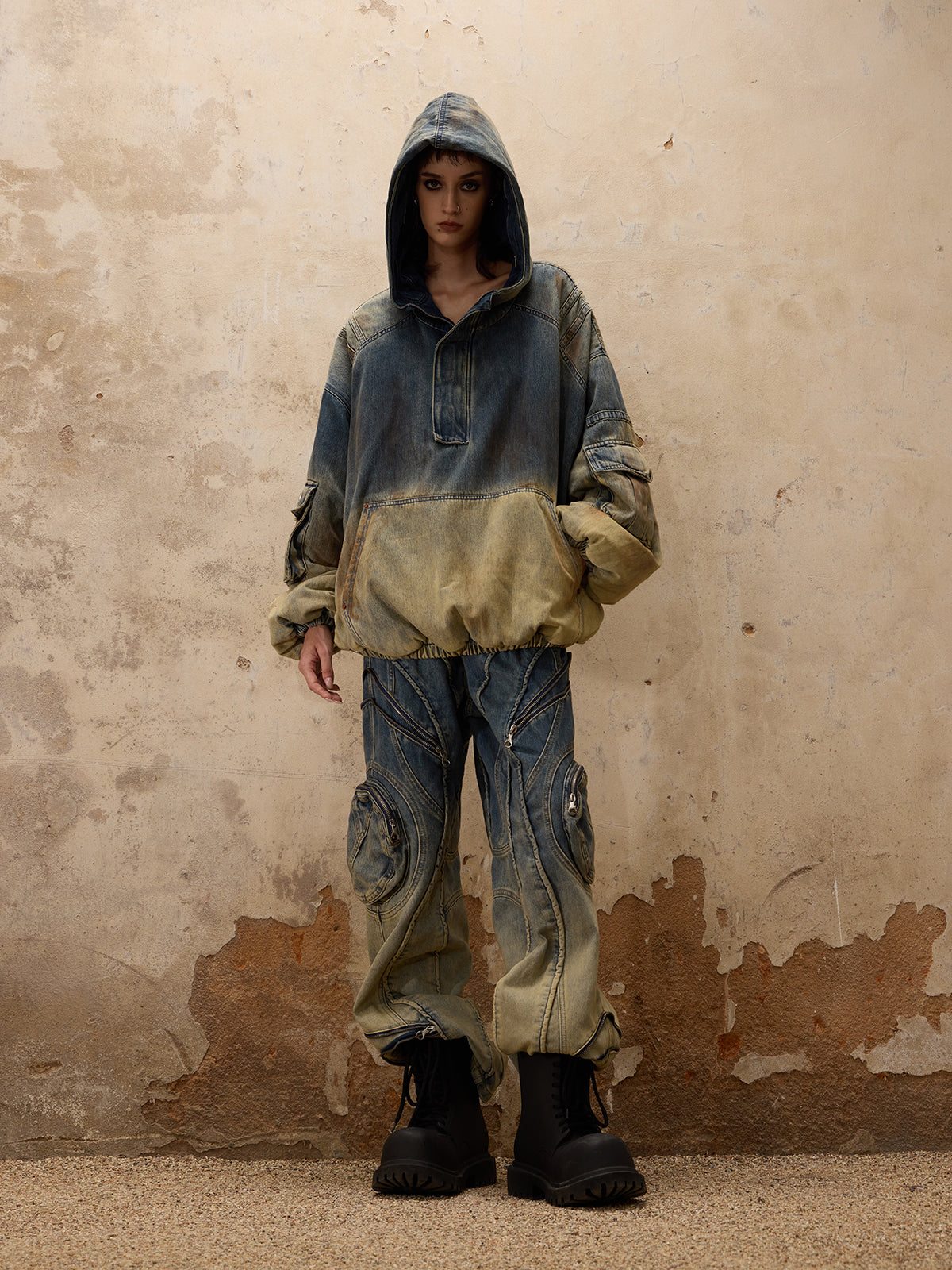 Personsoul Gradient Dirty Denim Hoodie