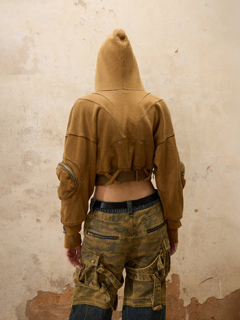 Personsoul Mutiple Pocket Short Hoodie