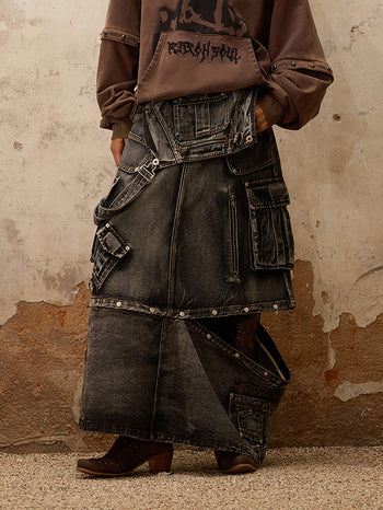 Personsoul Maxi Denim Dungarees Skirt