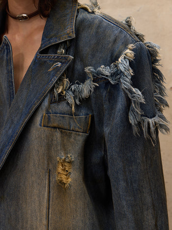 Personsoul Dirty Trench Denim Coat