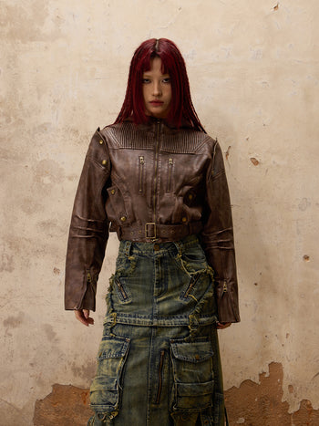 Personsoul Retro Blouson Leather Jacket