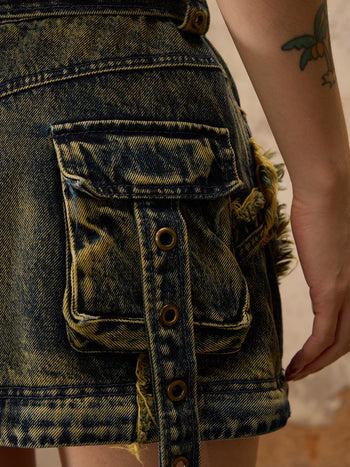 Personsoul Three-Stage Maxi Washing Denim Skirt