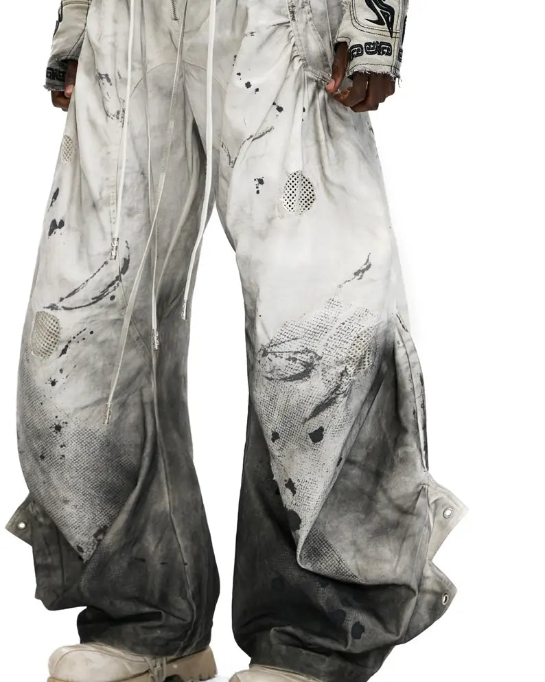 Personsoul Circular Embroidery Asymmetric Double-Waist Denim Jeans Detail
