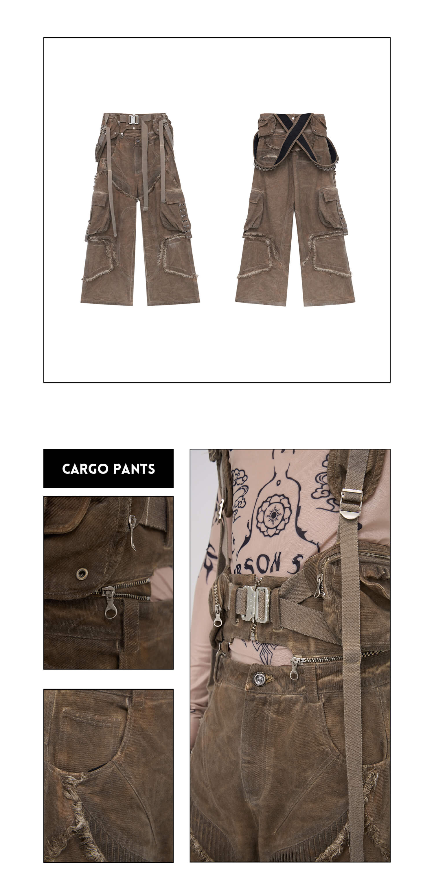 Personsoul Detachable Tactical Distressed Cargo Pants