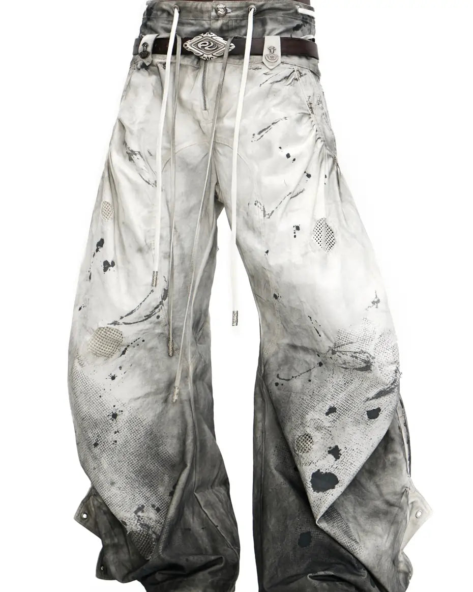 Personsoul Circular Embroidery Asymmetric Double-Waist Denim Jeans Detail