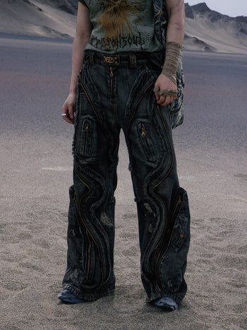 Personsoul Alien Baggy Ripped Denim Jeans