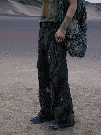 Personsoul Alien Baggy Ripped Denim Jeans