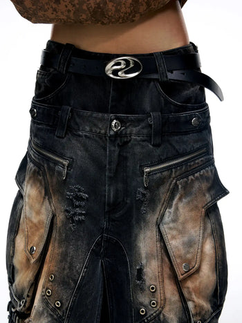 Personsoul Armor Faux Skirt Mud Dye Cargo Pants