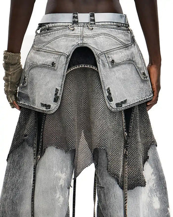 Personsoul Vintage Detachable Panel Curved-Leg Denim Jeans Detail