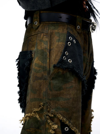 Personsoul Camo Patchwork Bootcut Jeans