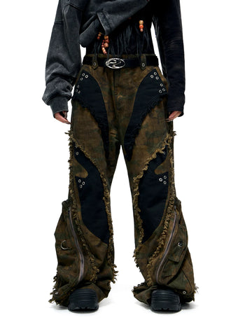 Personsoul Camo Patchwork Bootcut Jeans