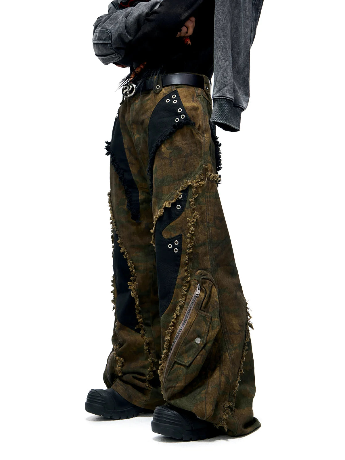 Personsoul Camo Patchwork Bootcut Jeans