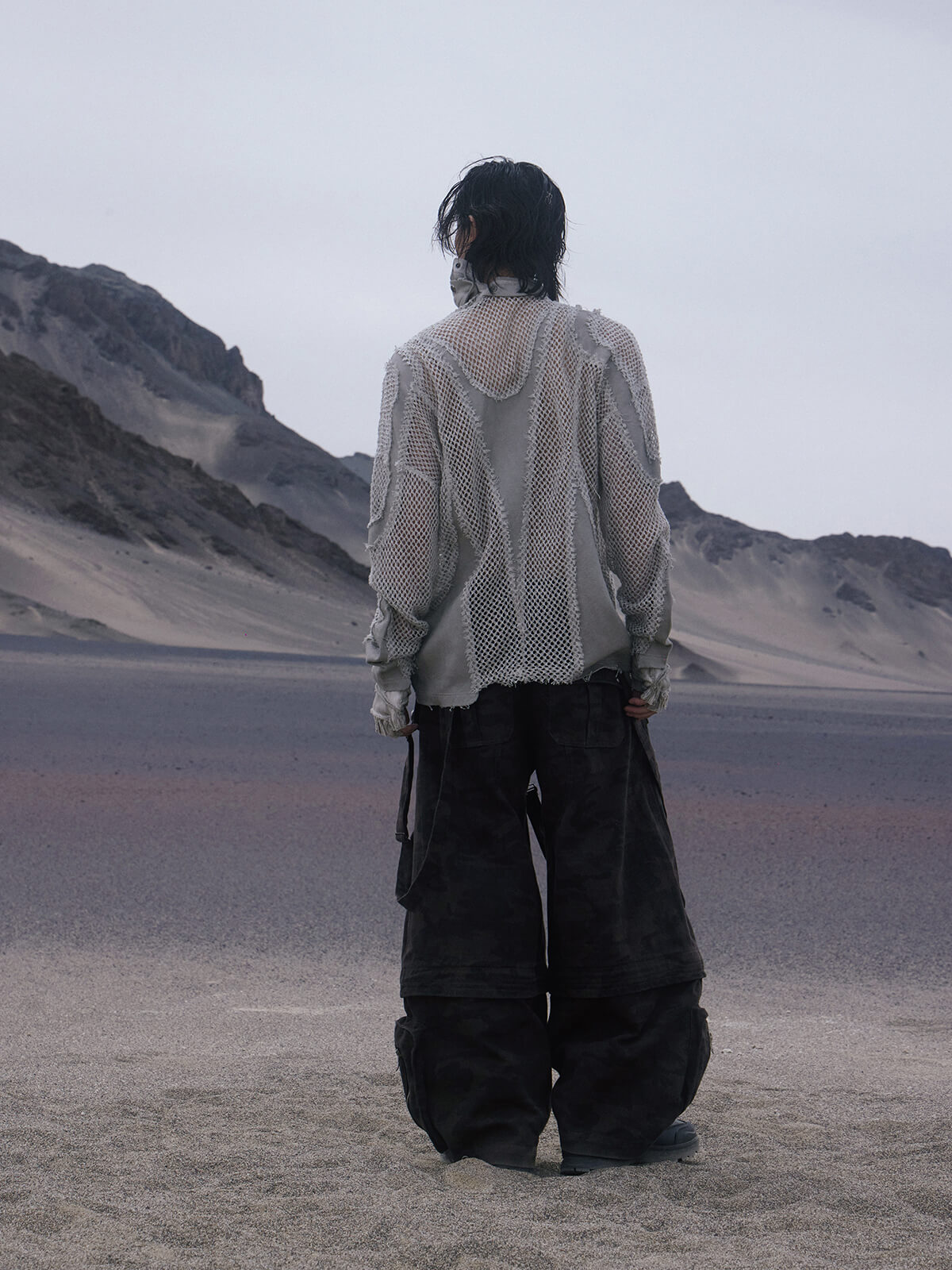 Personsoul Black Camouflage Overalls with Zip-Off Legs