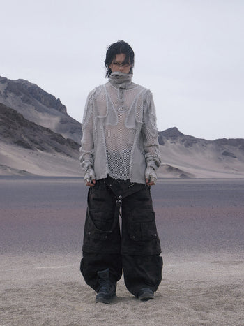Personsoul Black Camouflage Overalls with Zip-Off Legs