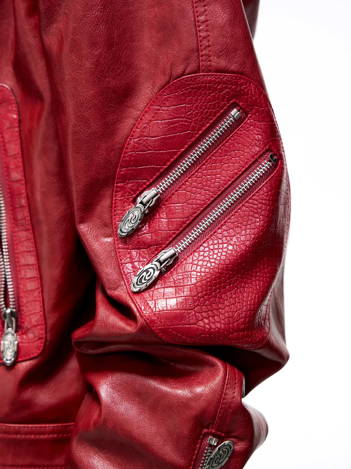 Personsoul Croc Effect Panel Leather Jacket
