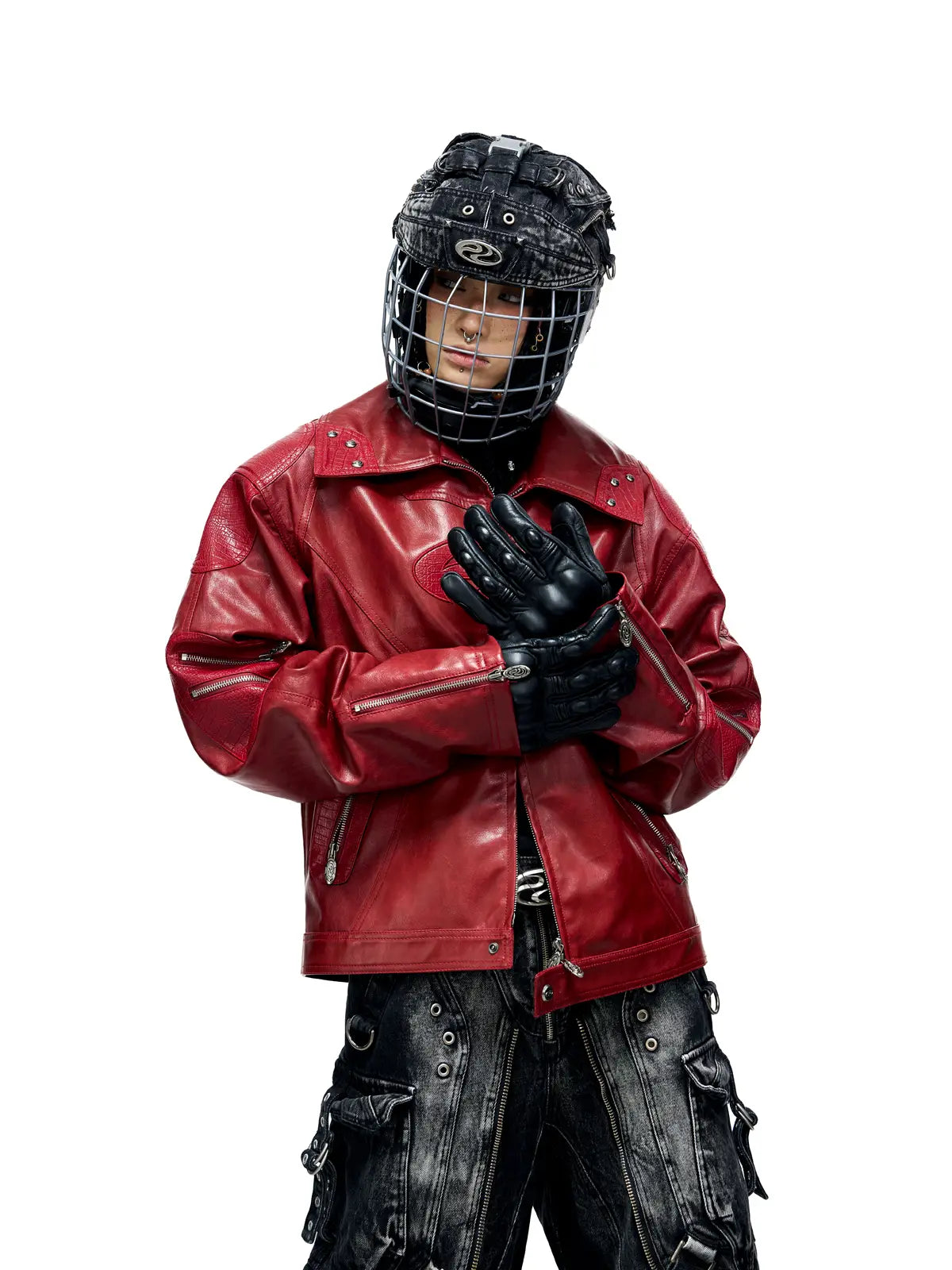 beautiful people モッククロック クロコ型押しレザージャケット CrocEffectPanelLeatherJacketwh