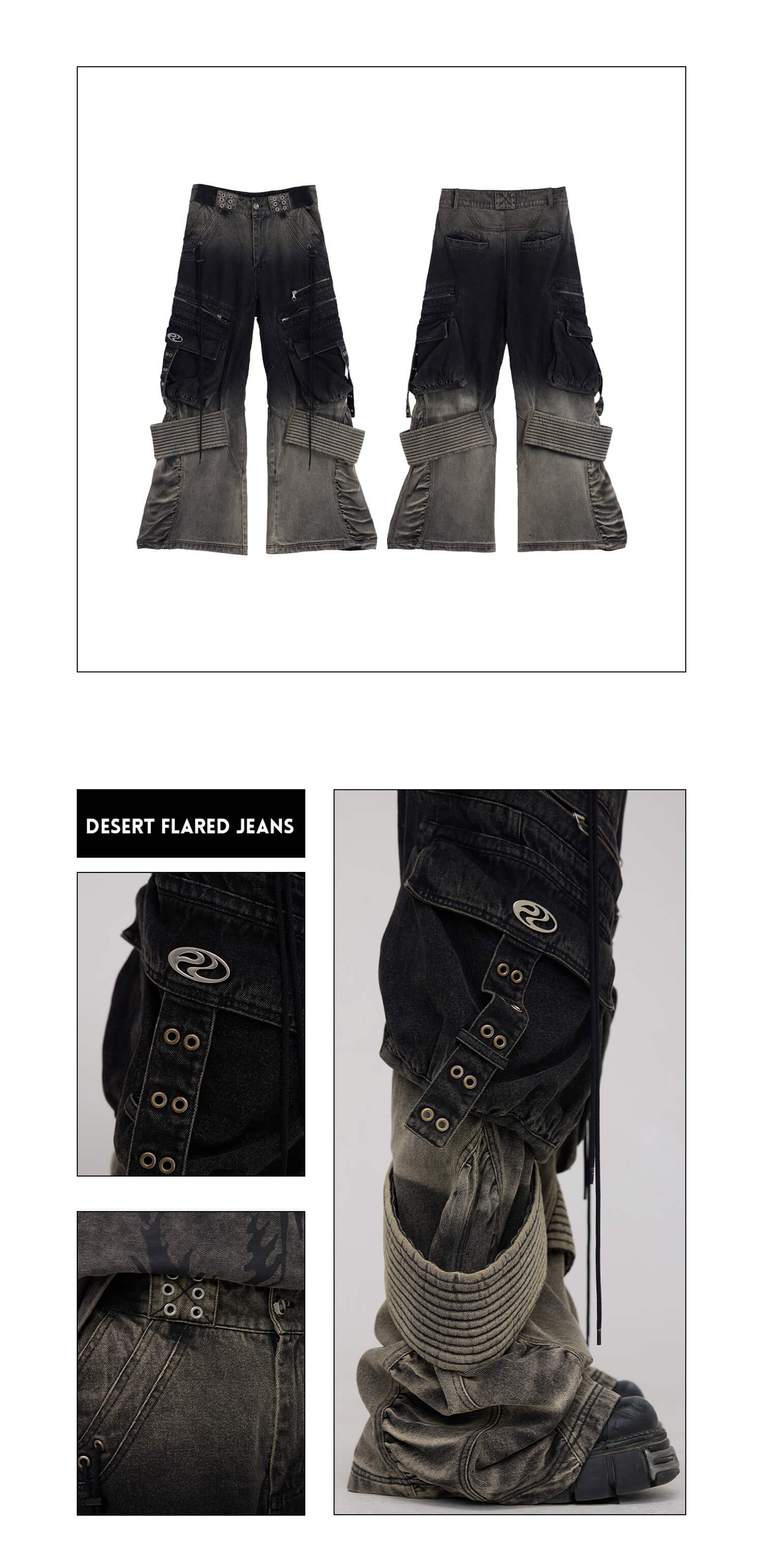 Personsoul Desert Distressed Flared Denim Jeans details