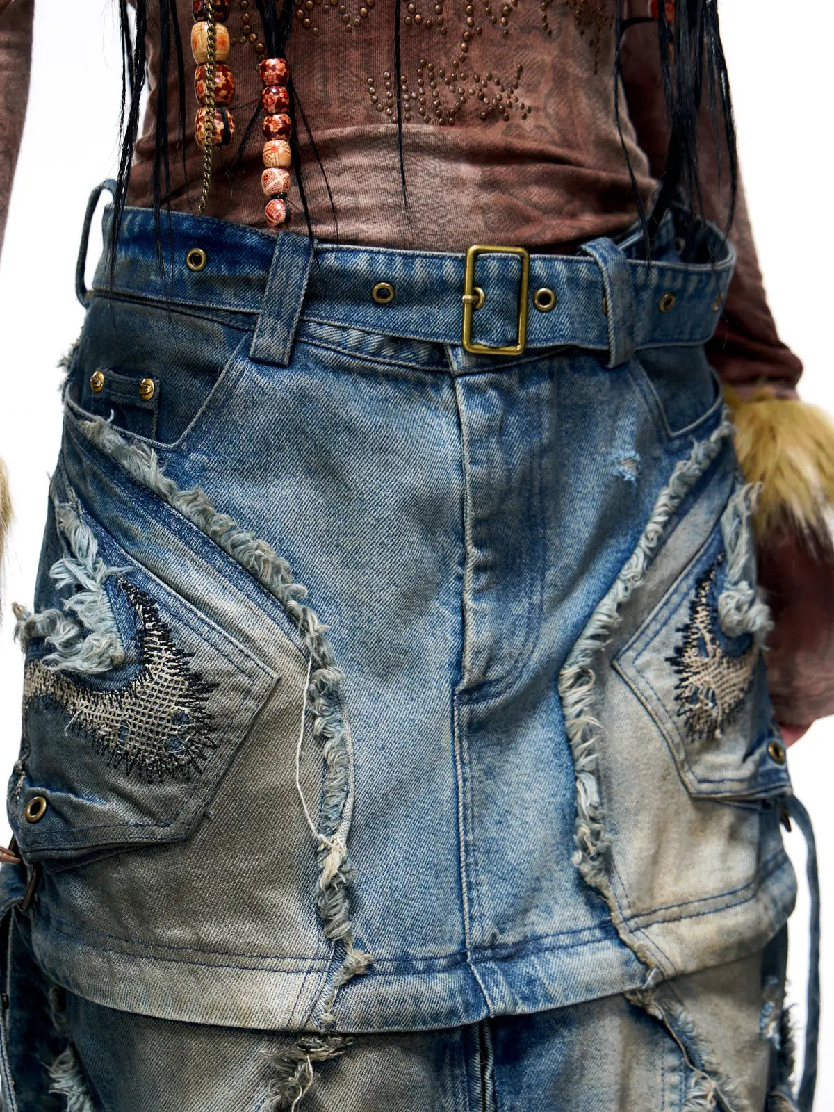 Personsoul Denim Cargo Skirt