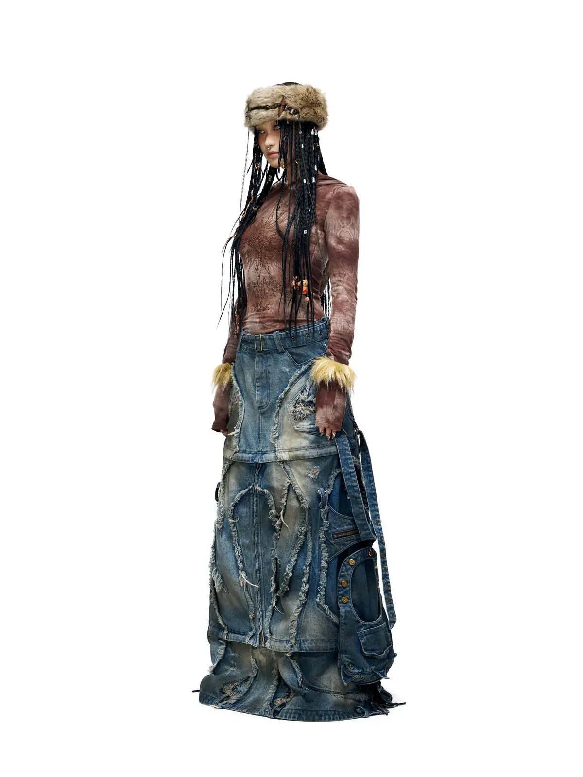 Personsoul Detachable Denim Cargo Skirt