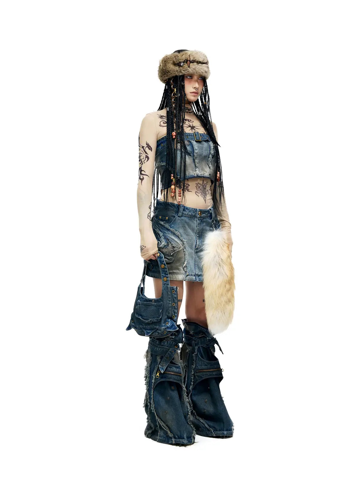 Personsoul Detachable Denim Cargo Skirt