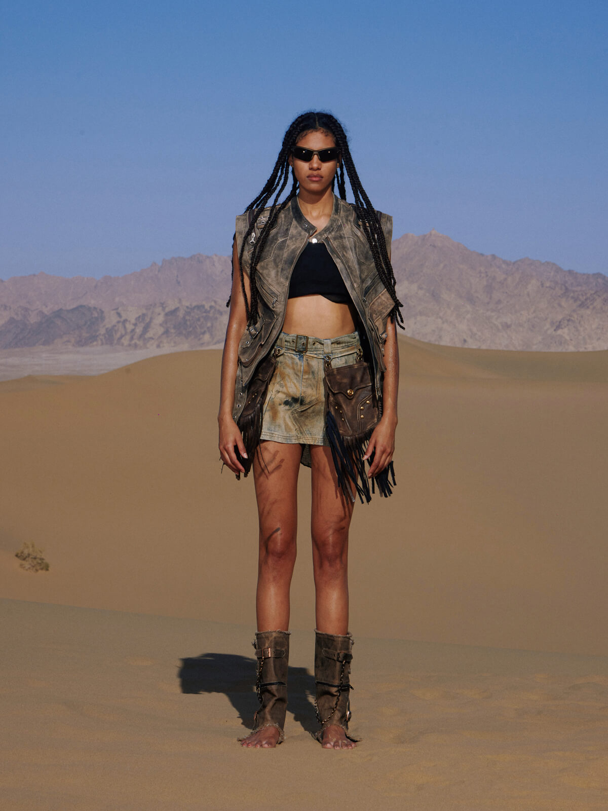 Personsoul Detachable Leather Denim Mini Skirt
