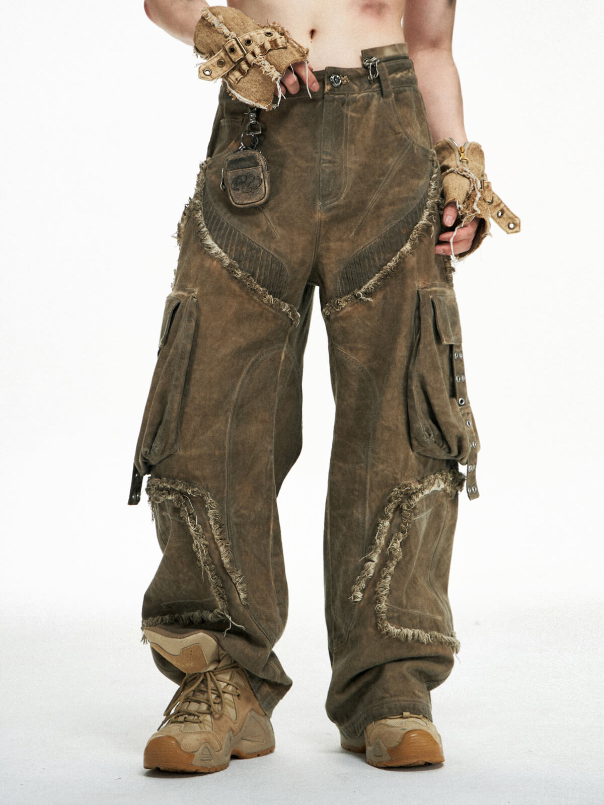 Personsoul Detachable Tactical Distressed Cargo Pants