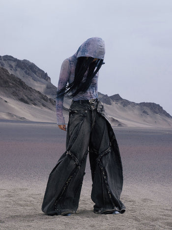 Personsoul Folded Structure Baggy Jeans