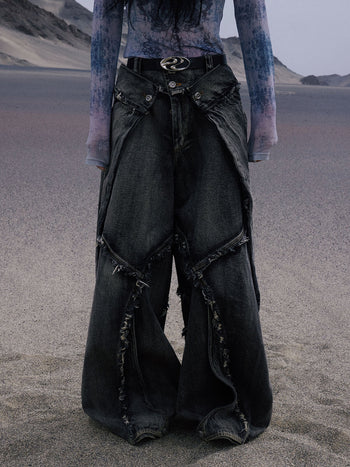 Personsoul Folded Structure Baggy Jeans