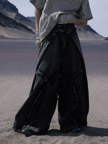Personsoul Folded Structure Baggy Jeans