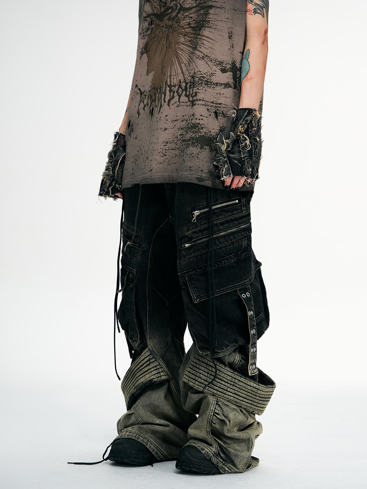 Personsoul Desert Distressed Denim Cargo Pants - personsoul Personsoul Desert Distressed Denim Cargo Pants - personsoul