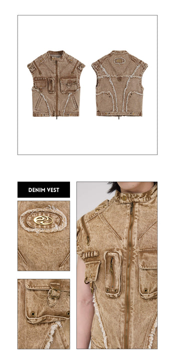 Personsoul Tactical Structure Denim Sleeveless Vest