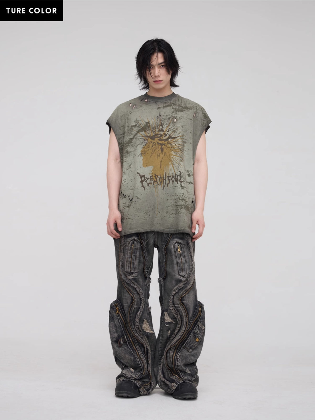 Personsoul Alien Baggy Ripped Denim Jeans