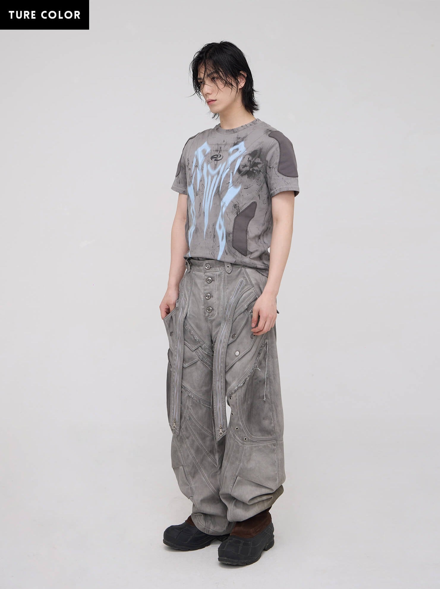Personsoul Split Deconstructed Gray Cargo Pants